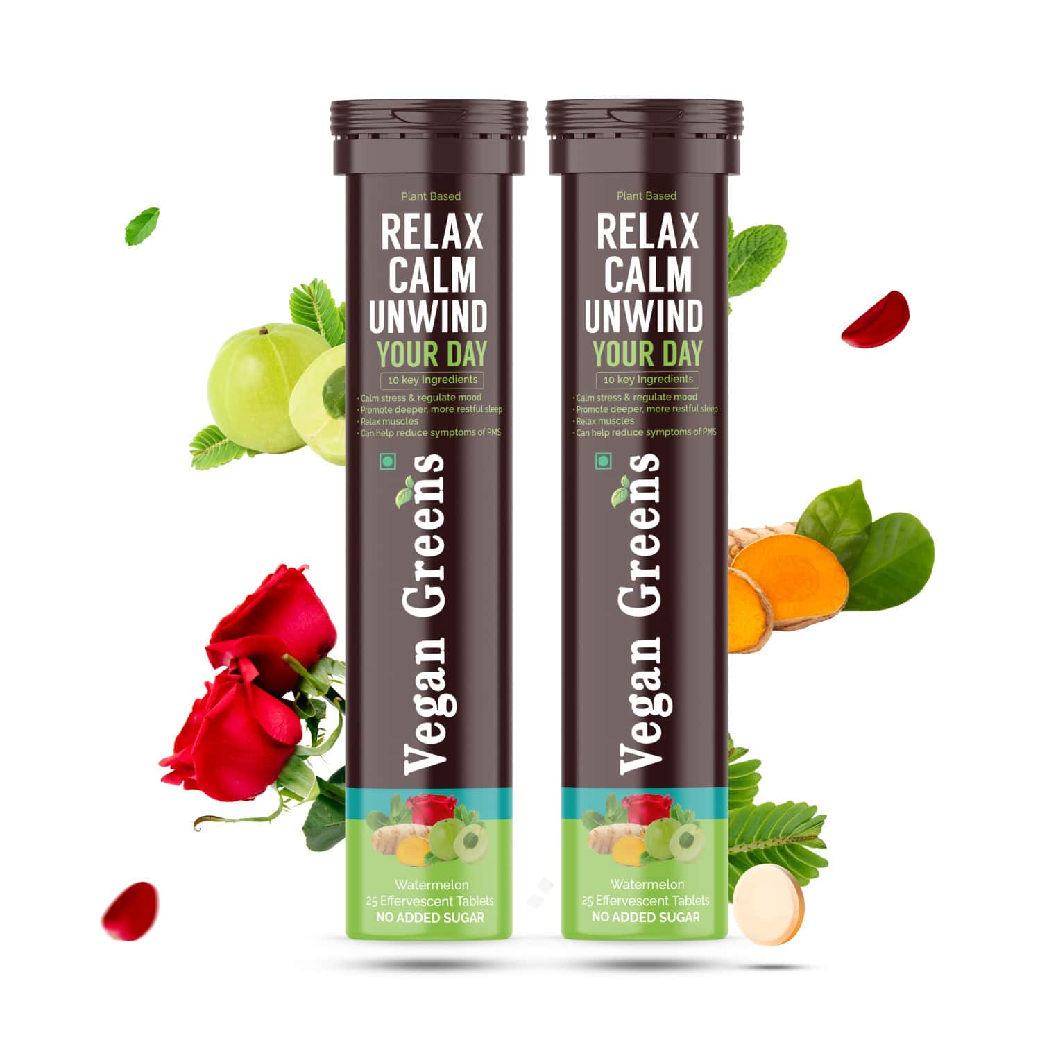 Vegan Greens Relax Calm Unwind Your Day. Calm Daily Stress, Better Mood &sleep 50 Effer., Watermelon