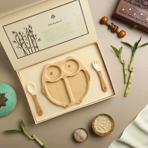 Baby Forest Laad Dulaar Bamboo Feeding Plate | Owl Shape | Toxin & Chemical-Free
