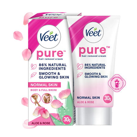 Veet Pure Hair Removal Cream For Normal Skin Organic Aloevera & Rose Extracts 30 Gm