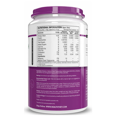 Healthyhey Nutrition Melatonin 10mg 120 Veg. Capsules - Promotes Relaxation