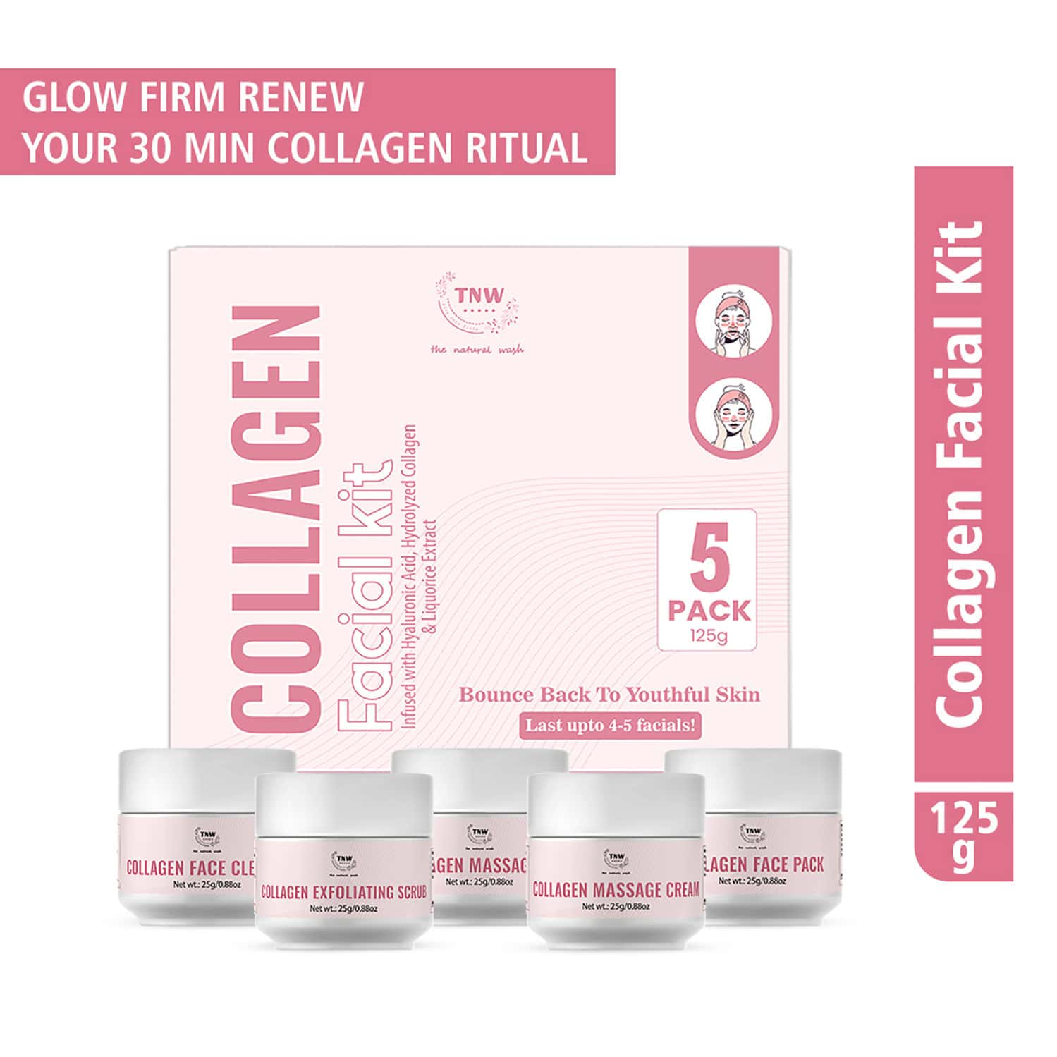 Tnw The Natural Wash Collagen Facial Kit 5 Pack | 125g | Hydrating & Youthful Skin Care 5x25 Gm