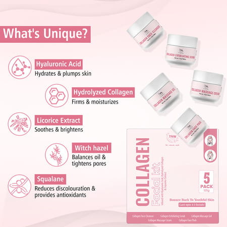 Tnw The Natural Wash Collagen Facial Kit 5 Pack | 125G | Hydrating & Youthful Skin Care 5X25 Gm