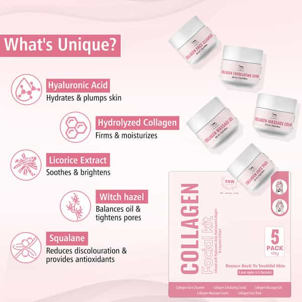 Tnw The Natural Wash Collagen Facial Kit 5 Pack | 125G | Hydrating & Youthful Skin Care 5X25 Gm