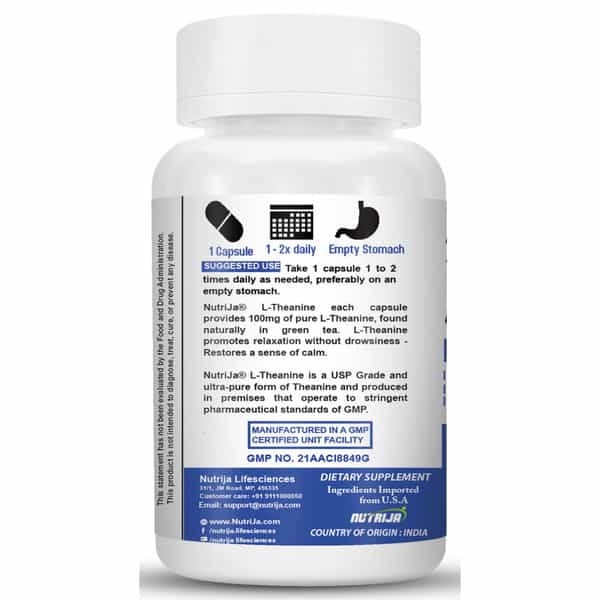 Nutrija L-Theanine 100Mg | Natural Relaxation | Restoration And Relief Of Stress (60 Capsules)
