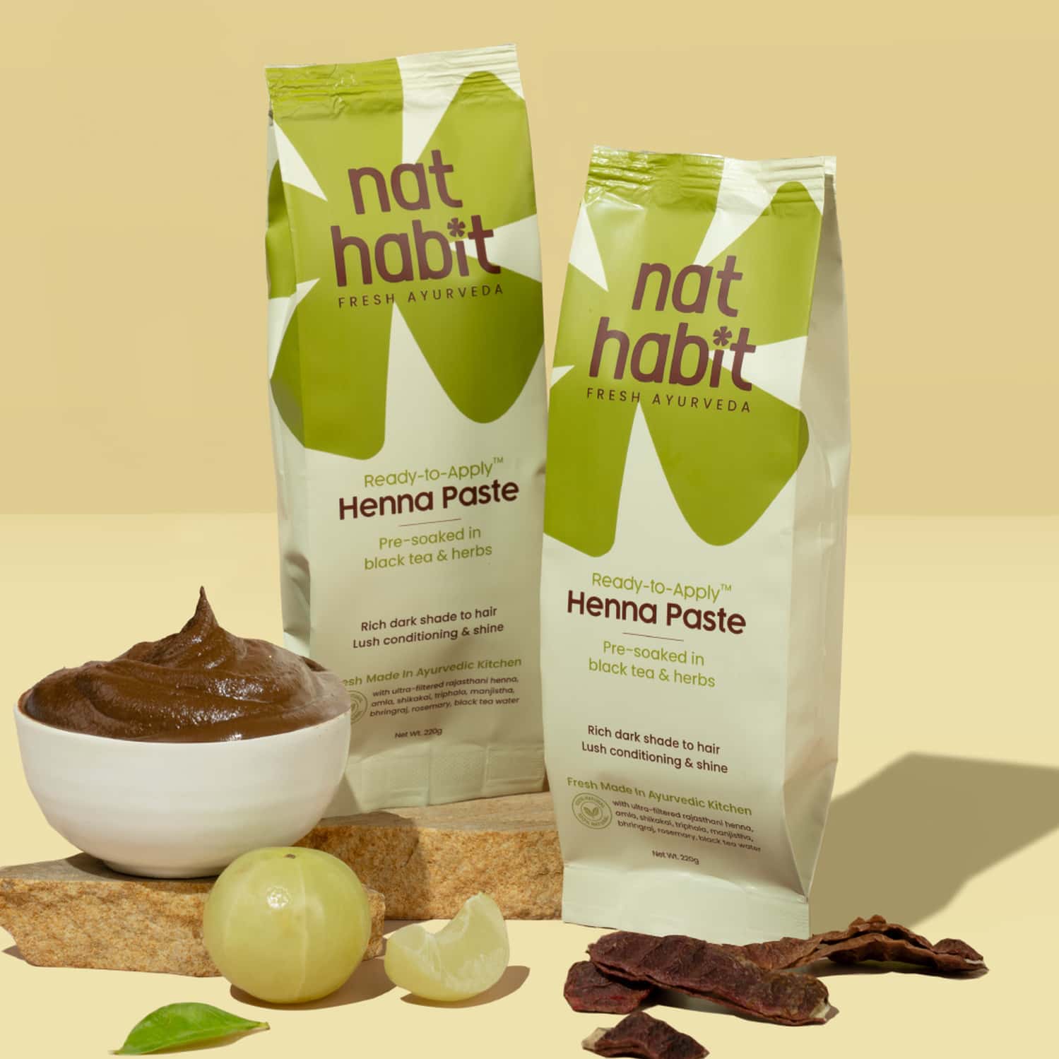Nat Habit Ready To Apply Henna Paste Rich Brown Shade 220 Gm (pack Of 2)