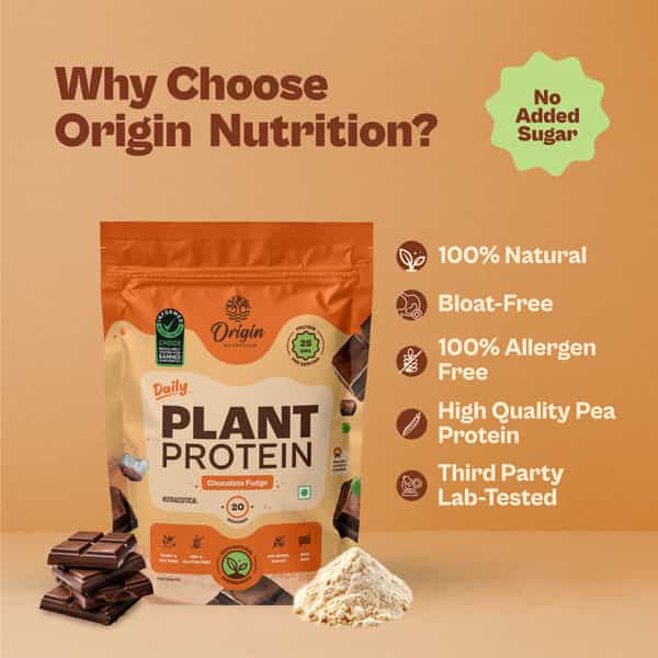 Origin Nutrition 100% Natural Plant Protein Powder 770G Chocolate With 25G Plant Based Protein