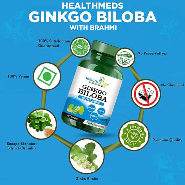 Healthmeds Gingko Biloba Capsules For Blood Circulation Better Concentration 60 Caps Pack Of 1