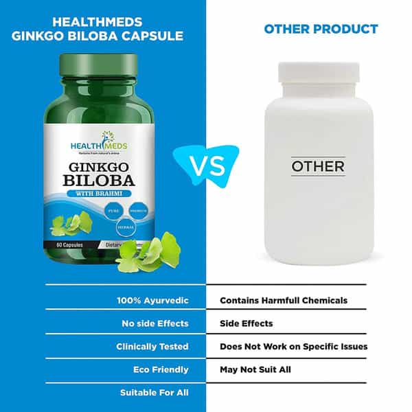 Healthmeds Gingko Biloba Capsules For Blood Circulation Better Concentration 60 Caps Pack Of 1