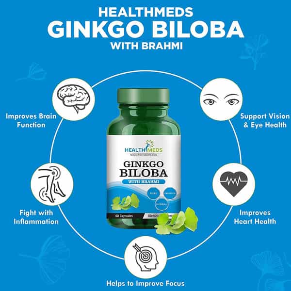 Healthmeds Gingko Biloba Capsules For Blood Circulation Better Concentration 60 Caps Pack Of 1