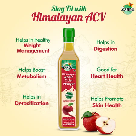 Zandu Himalayan Raw Unfiltered & Unpasteurized Ayurvedic Apple Cider Vinegar Bottle Of 500ml