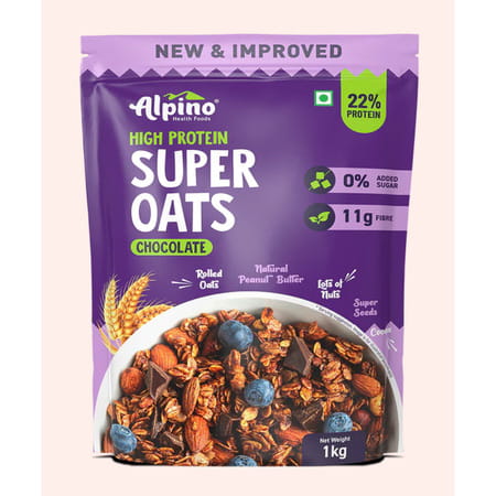 Alpino High Protein Super Oats Chocolate Pouch 1 Kg (Pack Of 2)