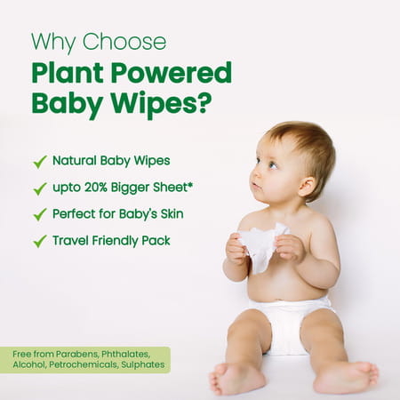 Mother Sparsh Plant Powered Natural Baby Wipes With 98% Water & Grapefruit Extract- 60 Pcs