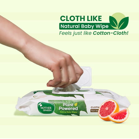 Mother Sparsh Plant Powered Natural Baby Wipes With 98% Water & Grapefruit Extract- 60 Pcs