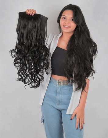 Streak Street Clip-In 24" Semi-Wavy Jet Black Hair Extensions