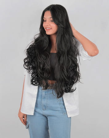 Streak Street Clip-In 24" Semi-Wavy Jet Black Hair Extensions