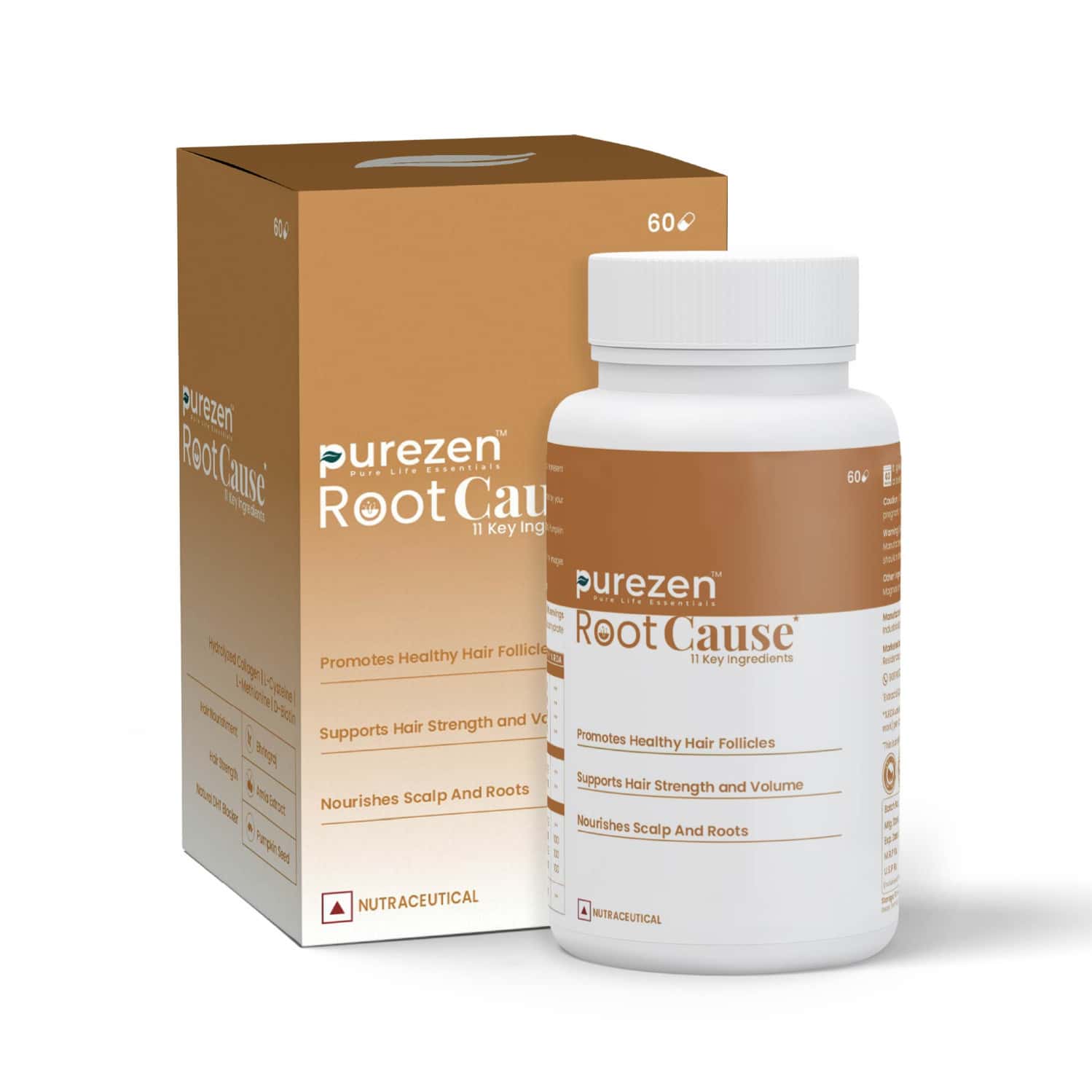 Purezen Rootcause | Hair Health Supplement For Hair Strength & Scalp Support - 60 Capsules