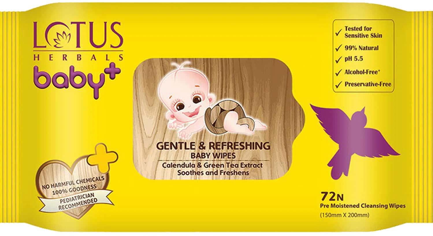 Lotus Herbals Baby+ Gentle & Refereshing Baby Wipes (72 Pieces)