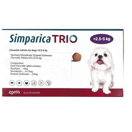 Zoetis Simparica Trio (Sarolaner) Tick And Flea Control Tablet For Dogs | 2.5-5kg | 1 Tablet