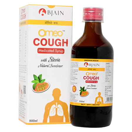 Bjain Omeo Cough Medicated Syrup. Sugar Free |Supports Throat Irritation & Chest Congestion - 200ml