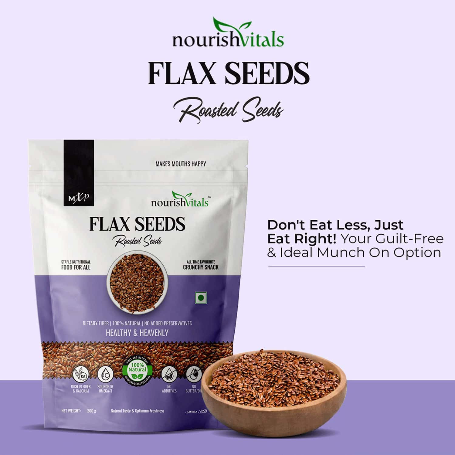 Buy NOURISHVITALS FLAX ROASTED SEEDS 200G X PACK OF 2 RICH IN FIBER