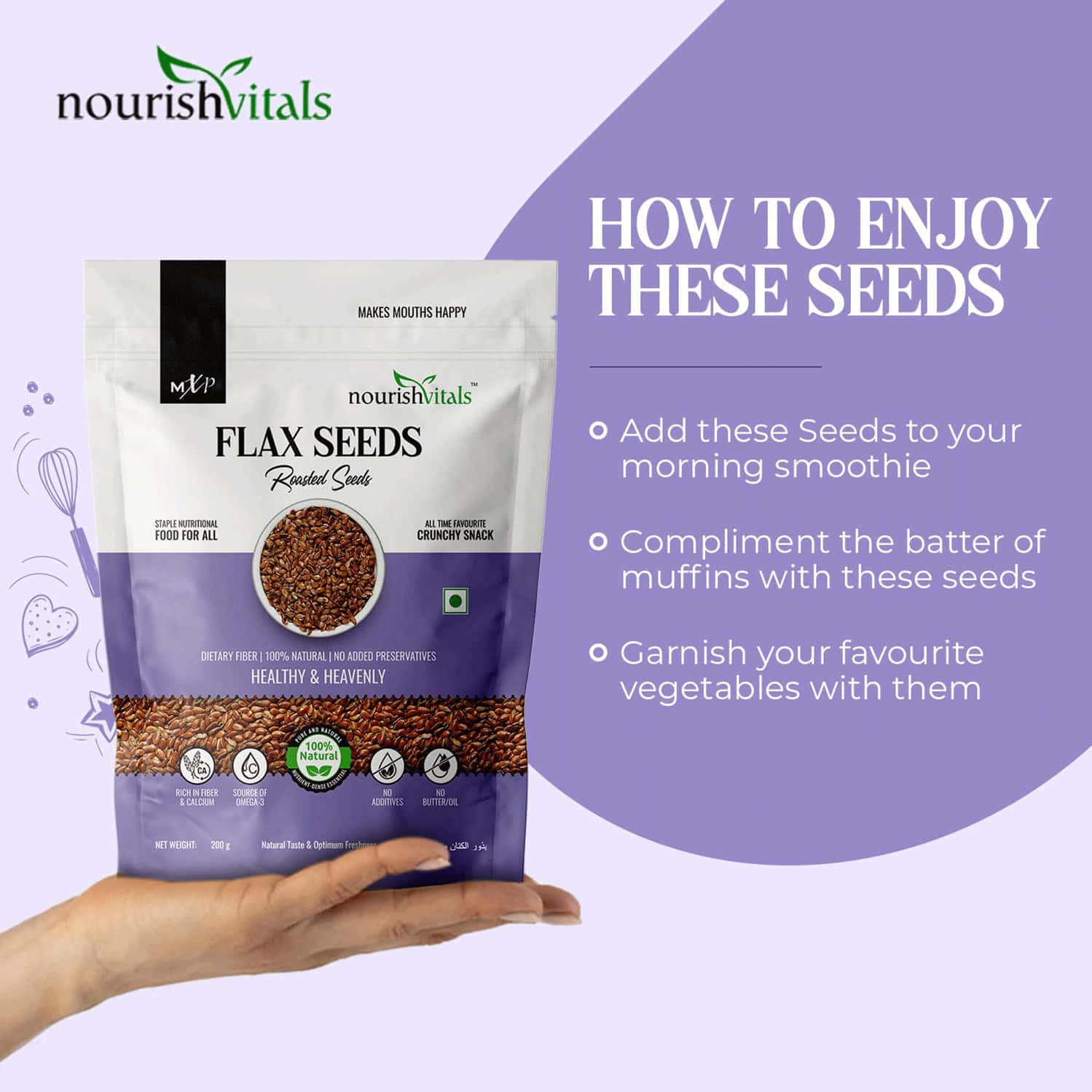 Buy NOURISHVITALS FLAX ROASTED SEEDS 200G X PACK OF 2 RICH IN FIBER