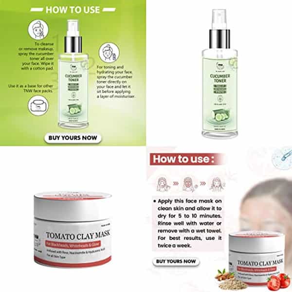 Tnw-[The Natural Wash Tomato Clay Mask & Cucumber Toner For Glowing Skin