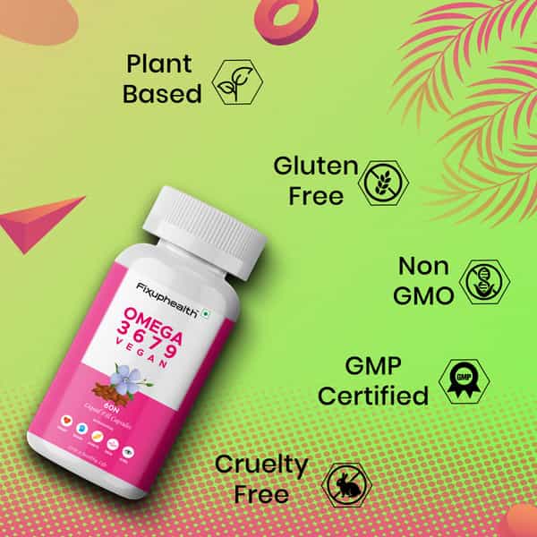 Fixuphealth Omega 3 6 7 9 Vegan Flaxseed Sea Nutrition Supplement For Hair Skin Muscle & Bones 60Cap