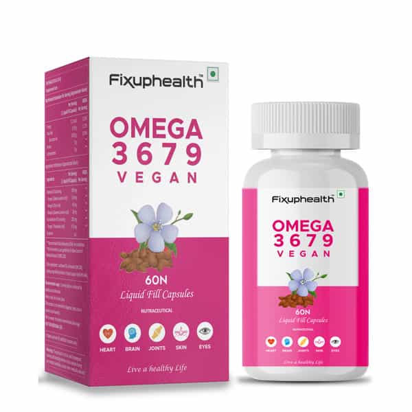 Fixuphealth Omega 3 6 7 9 Vegan Flaxseed Sea Nutrition Supplement For Hair Skin Muscle & Bones 60Cap