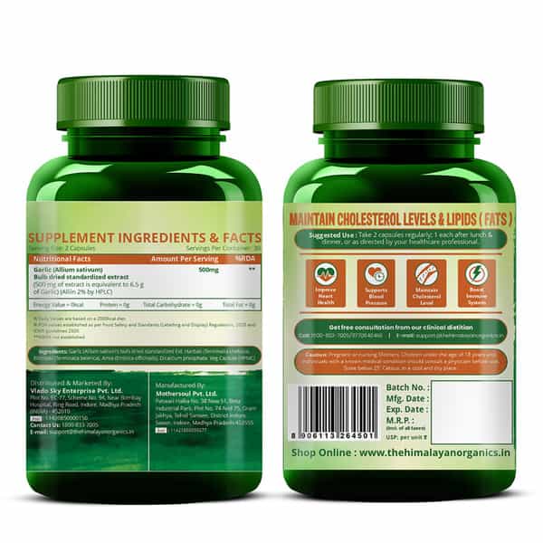 Vlado's Himalayan Organics Garlic 500Mg Supplement | 60 Veg Capsules