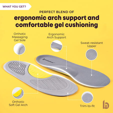 Betterhood Pack Of 2 Pairs Flat Feet Arch Support Orthopedic Ergonomic Gel Shoe Insoles (8-11 Uk)