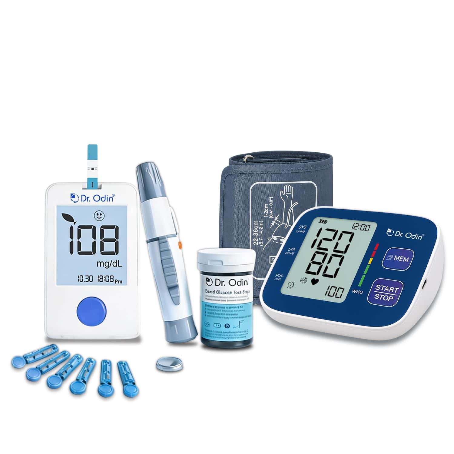 Dr. Odin Combo Of Obp106 Blood Pressure Monitor And Gls 73 Glucometer Kit Pack-25