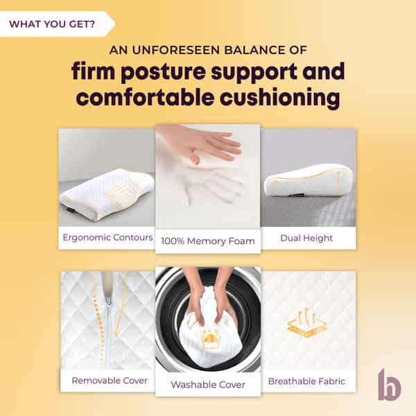 Betterhood White Memory Foam Ergonomic Contour Cervical Sleep Pillow