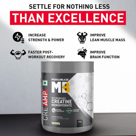 Muscleblaze Micronised Creatine Monohydrate Creamp Powder | Unflavoured (80 Servings | 250G)