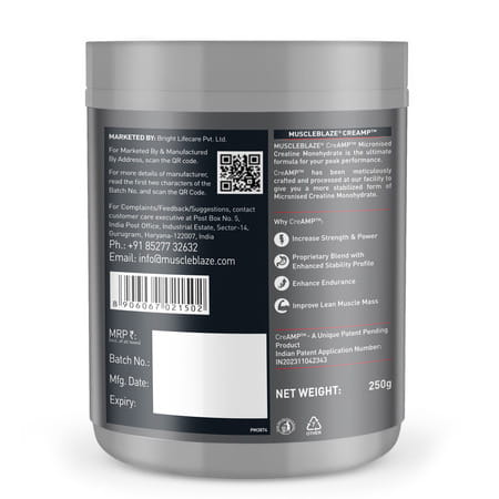Muscleblaze Micronised Creatine Monohydrate Creamp Powder | Unflavoured (80 Servings | 250G)