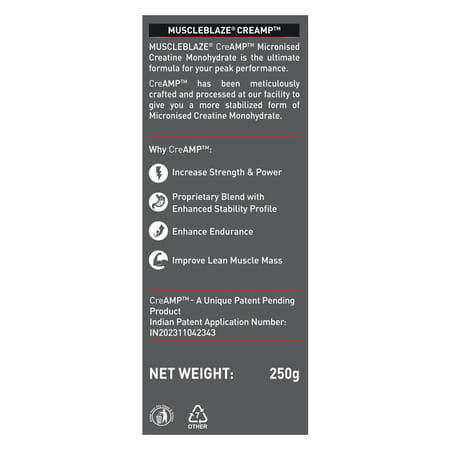Muscleblaze Micronised Creatine Monohydrate Creamp Powder | Unflavoured (80 Servings | 250G)