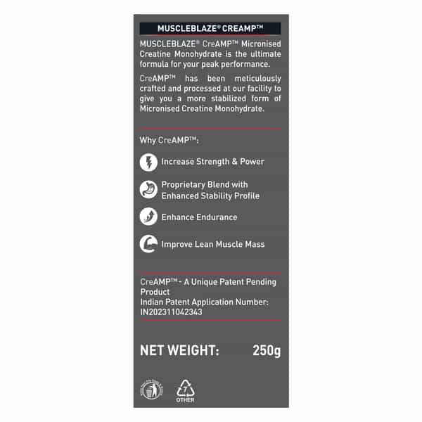 Muscleblaze Micronised Creatine Monohydrate Creamp Powder | Unflavoured (80 Servings | 250G)