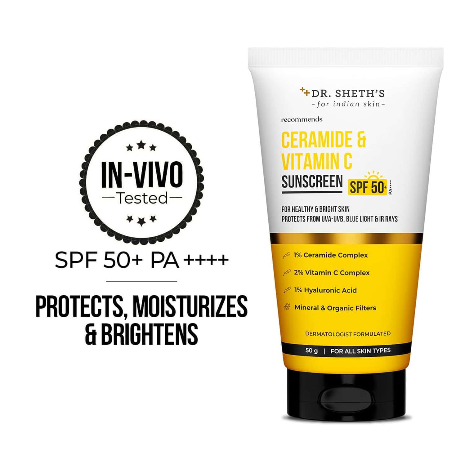 Dr. Sheth's Ceramide & Vitamin C Sunscreen | Spf 50+ Pa++++ | 50 Gm