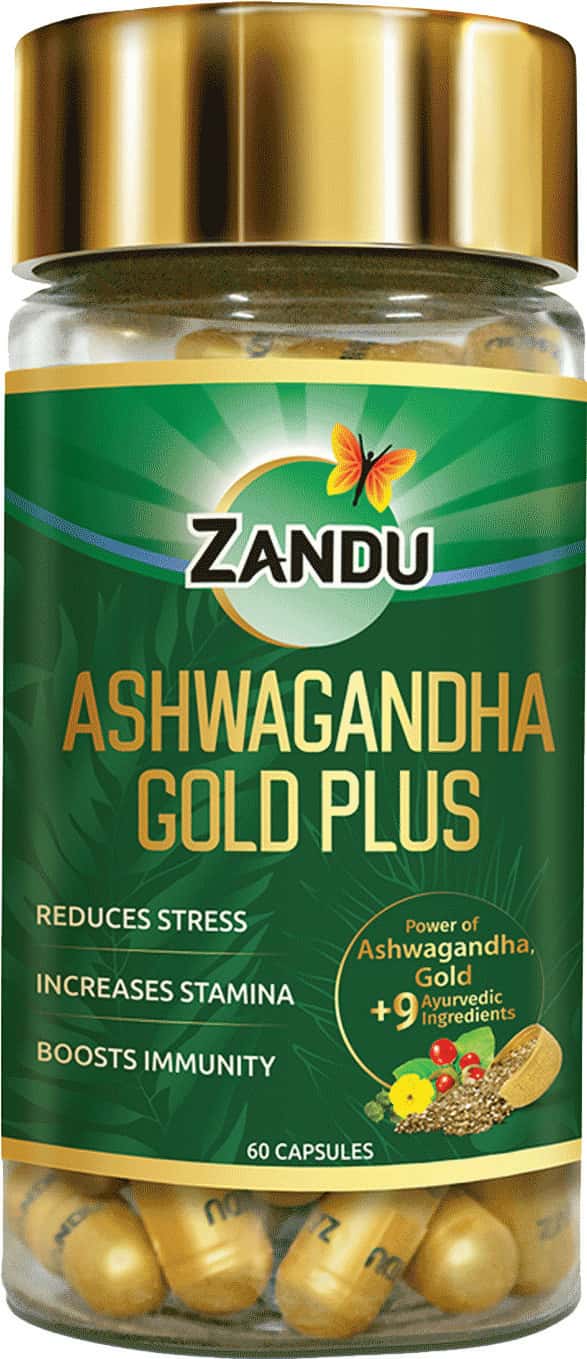 Zandu Ashwagandha Gold Plus | Reduces Stress & Cortisol | Improves Sleep & Muscle Recovery | 60 Caps
