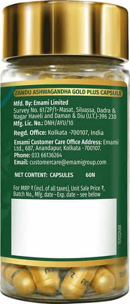 Zandu Ashwagandha Gold Plus | Reduces Stress & Cortisol | Improves Sleep & Muscle Recovery | 60 Caps