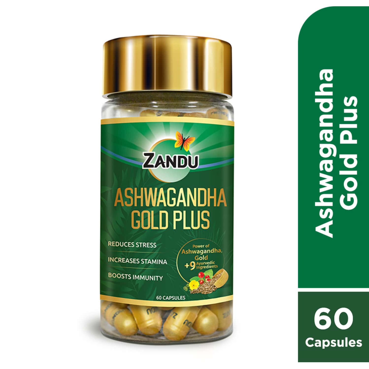 Zandu Ashwagandha Gold Plus | Reduces Stress | Increases Stamina | Enhances Immunity 60 Capsules