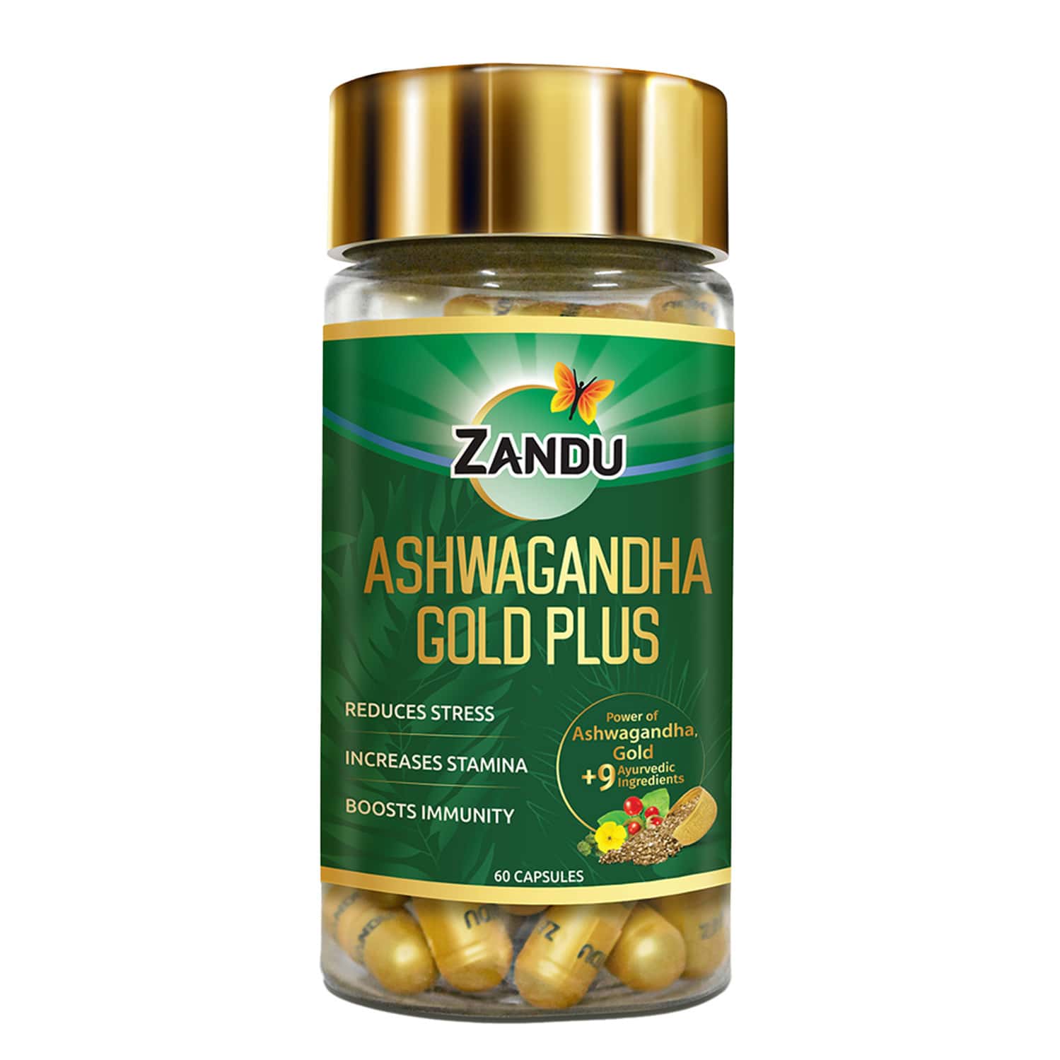 Zandu Ashwagandha Gold Plus | Reduces Stress | Increases Stamina | Enhances Immunity 60 Capsules