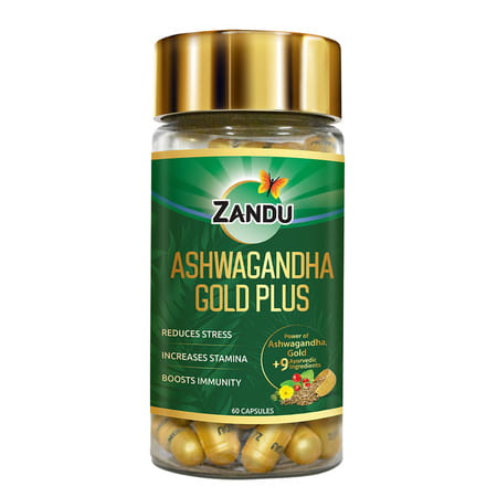 Zandu Ashwagandha Gold Plus | Reduces Stress | Increases Stamina | Enhances Immunity 60 Capsules