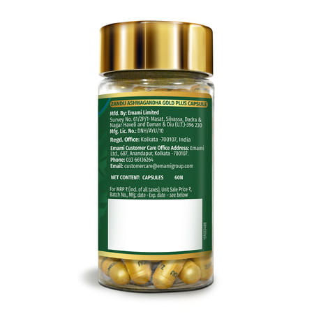 Zandu Ashwagandha Gold Plus | Reduces Stress | Increases Stamina | Enhances Immunity 60 Capsules