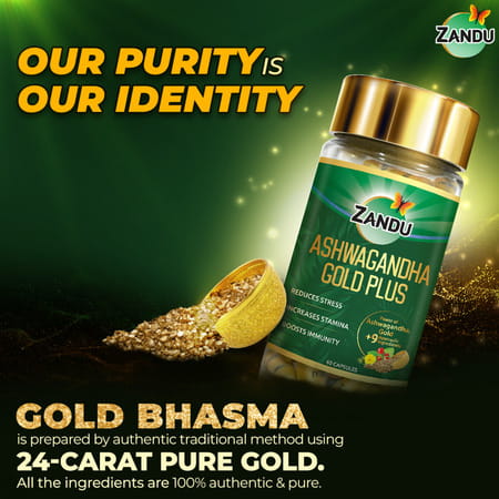 Zandu Ashwagandha Gold Plus | Reduces Stress | Increases Stamina | Enhances Immunity 60 Capsules