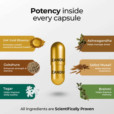 Zandu Ashwagandha Gold Plus | Reduces Stress | Increases Stamina | Enhances Immunity 60 Capsules