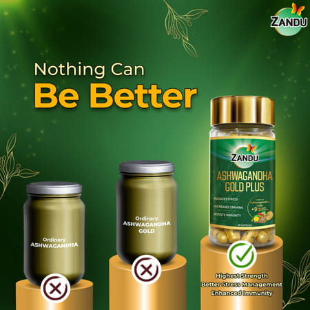 Zandu Ashwagandha Gold Plus | Reduces Stress | Increases Stamina | Enhances Immunity 60 Capsules