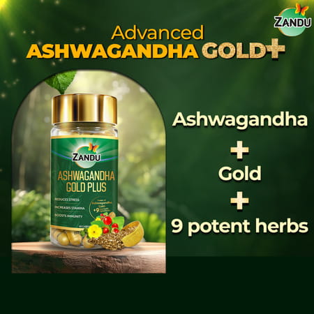 Zandu Ashwagandha Gold Plus | Reduces Stress | Increases Stamina | Enhances Immunity 60 Capsules
