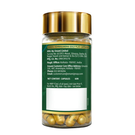 Zandu Ashwagandha Gold Plus | Reduces Stress | Increases Stamina | Enhances Immunity 60 Capsules