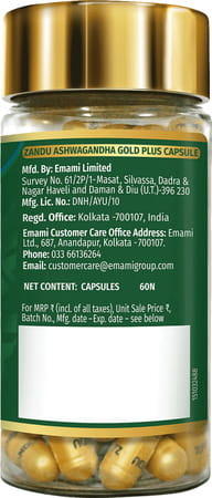 Zandu Ashwagandha Gold Plus | Reduces Stress | Increases Stamina | Enhances Immunity 60 Capsules