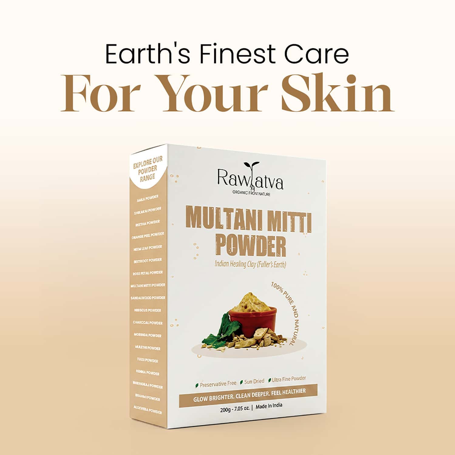 Raw Tatva Multani Mitti Powder For Deep Cleansing Oil Control & Glowing Skin | 200 Gm